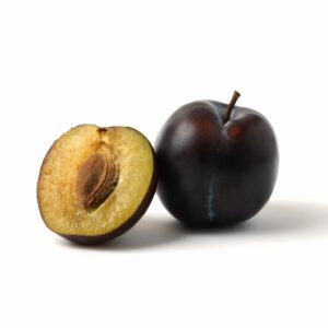 Whole and half cut black cherry plum. High quality photo